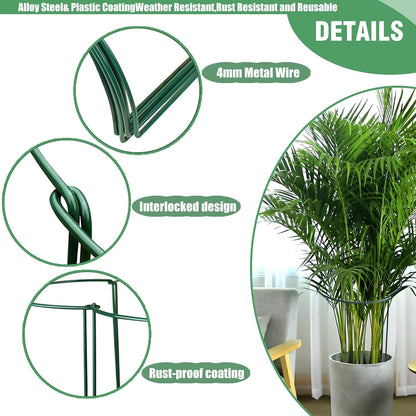 12 Pack Plant Support Stakes, 10" Wide x 16" High,Heavy-Duty Half Round Peony Support Ring and Cage for Indoor and Outdoor Plants, Peony, Tomato, Hydrangea, Rose(100 Plant Ties)