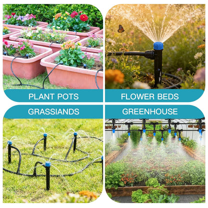Garden Drip Irrigation System - 230FT Quick-Connect Automatic Watering Misting System Kit with 1/2" & 1/4" Tubing, Adjustable Spray Nozzles & Sprinklers for Lawn, Plant Bed, Greenhouse, DIY Irrigation