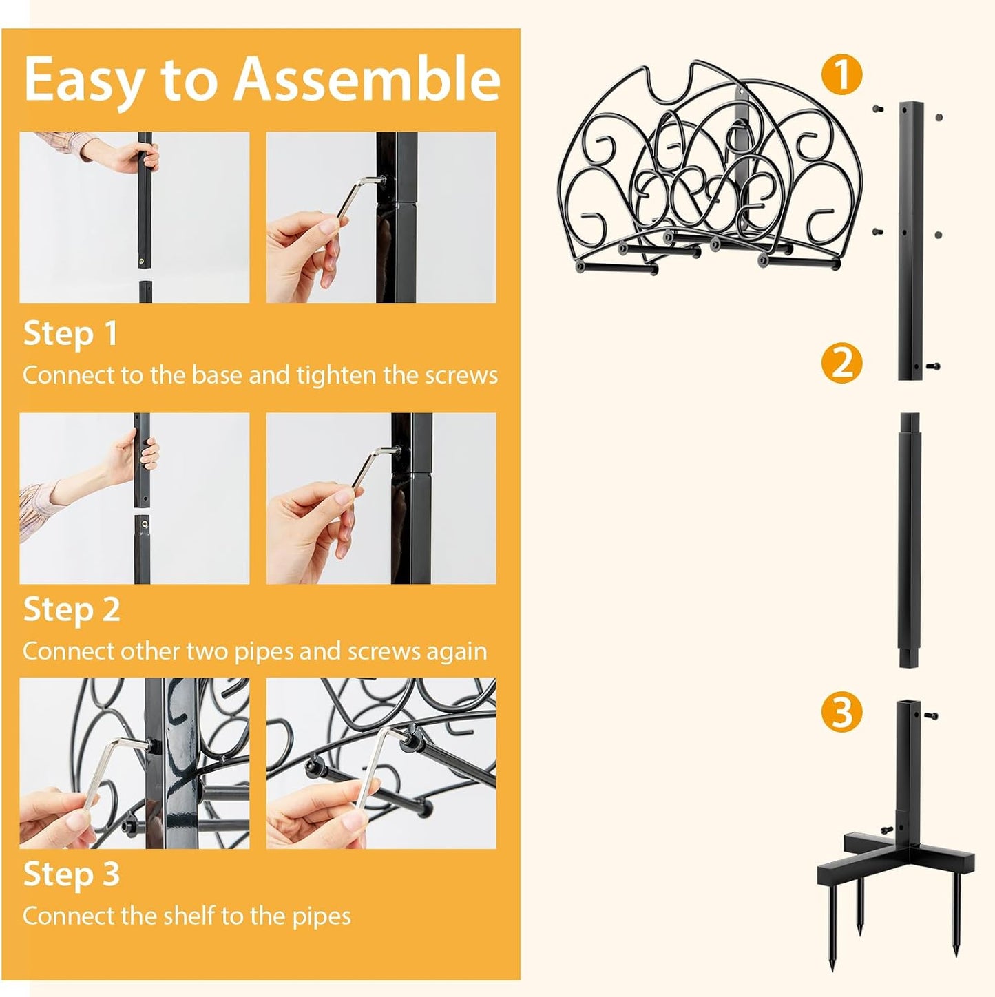 Garden Hose Holder Stand, Not Water Hose Holder Freestanding with 3 Anchor Points, Fit to 150ft Water Pipes, Heavy Duty Metal Hose Hanger Freestanding for Outside Yard Lawn (Hose Not Included)