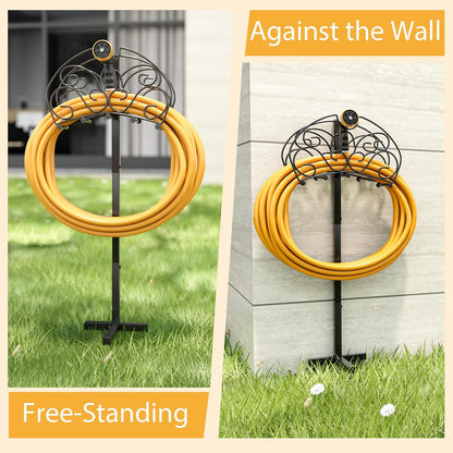 Garden Hose Holder Stand, Not Water Hose Holder Freestanding with 3 Anchor Points, Fit to 150ft Water Pipes, Heavy Duty Metal Hose Hanger Freestanding for Outside Yard Lawn (Hose Not Included)