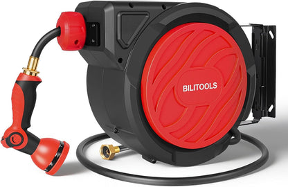 Retractable Garden Water Hose Reel, 1/2" x 50 ft Wall Mount