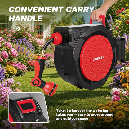 Retractable Garden Water Hose Reel, 1/2" x 50 ft Wall Mount