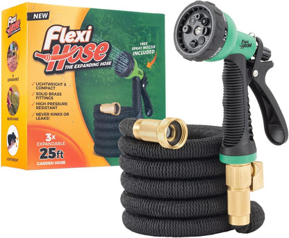 with 8 Function Nozzle, 100FT - Lightweight Expandable Garden Hose, No-Kink Flexibility, 3/4 Inch Solid Brass Fittings and Double Latex Core