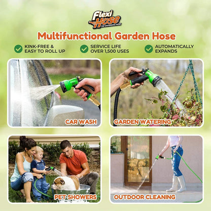 with 8 Function Nozzle, 100FT - Lightweight Expandable Garden Hose, No-Kink Flexibility, 3/4 Inch Solid Brass Fittings and Double Latex Core