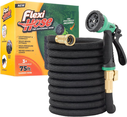 with 8 Function Nozzle, 100FT - Lightweight Expandable Garden Hose, No-Kink Flexibility, 3/4 Inch Solid Brass Fittings and Double Latex Core