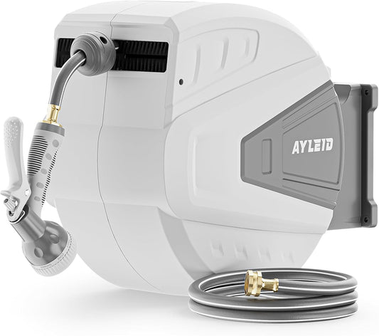 Retractable Rubber Hybrid Garden Hose Reel, 1/2"x130ft Wall Mount