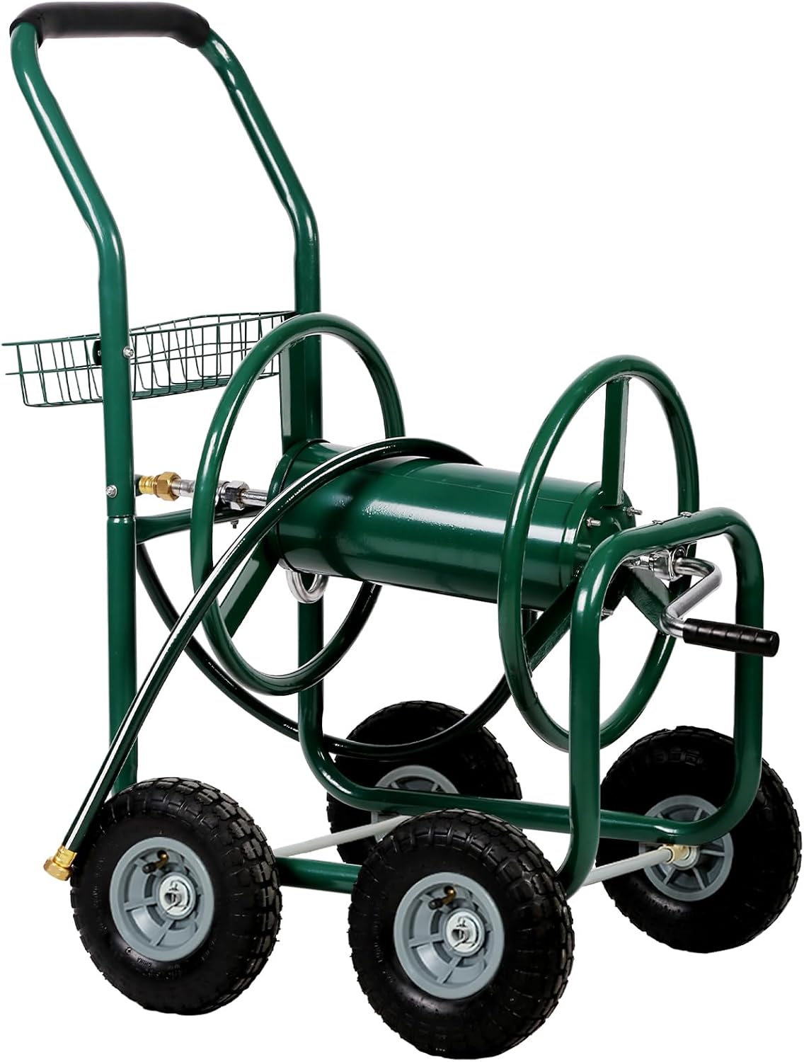 Garden Hose Reel Cart Outdoor Lawn 4-Wheel Heavy Duty Yard 300FT Water Truck With Storage Basket, Black