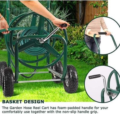 Garden Hose Reel Cart Outdoor Lawn 4-Wheel Heavy Duty Yard 300FT Water Truck With Storage Basket, Black