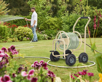 Garden Hose Reel Cart Outdoor Lawn 4-Wheel Heavy Duty Yard 300FT Water Truck With Storage Basket, Black