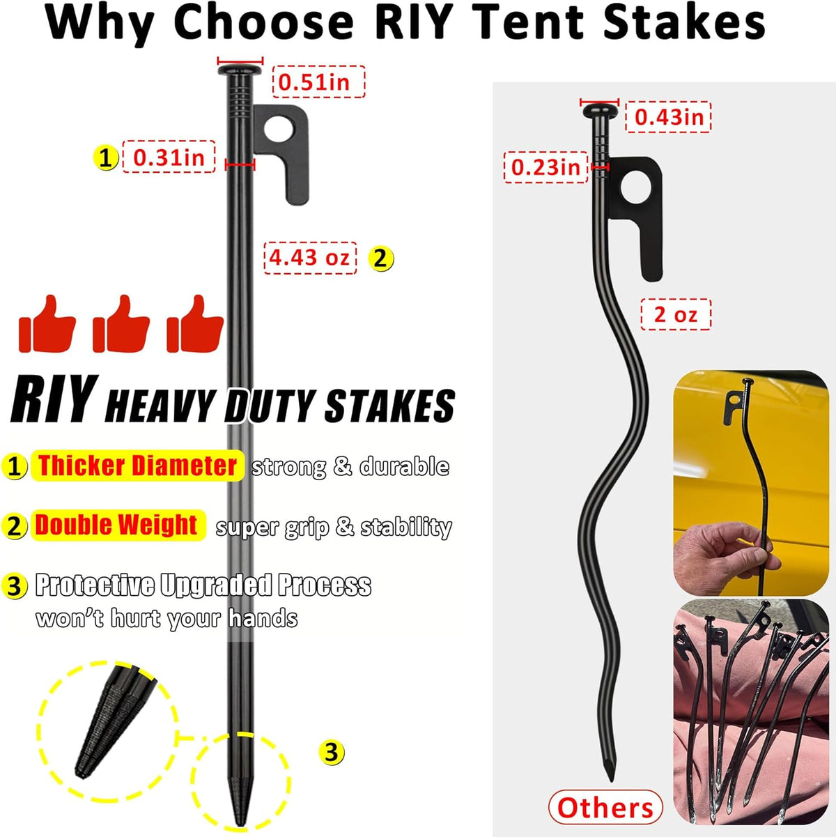 8 Pack Tent Stakes Heavy Duty 12 inch Steel Tent Pegs for Camping Unbreakable and Inflexible