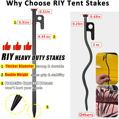 8 Pack Tent Stakes Heavy Duty 12 inch Steel Tent Pegs for Camping Unbreakable and Inflexible