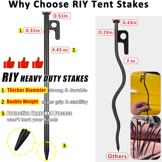 8 Pack Tent Stakes Heavy Duty 12 inch Steel Tent Pegs for Camping Unbreakable and Inflexible