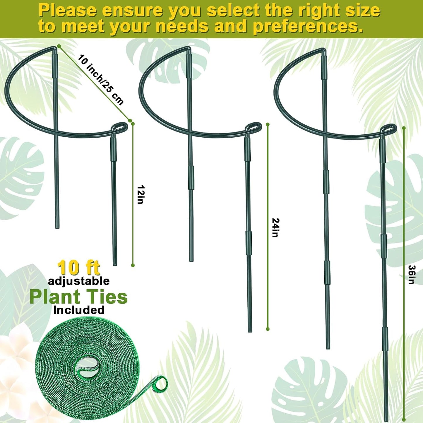 4 Pack Height Adjustable Metal Plant Support (36" H or 24" H or 12" H), Heavy Duty Peony Cages and Supports, Half Round Tall Plant Support Ring for Outdoor Indoor Plant Hydrangea Flower