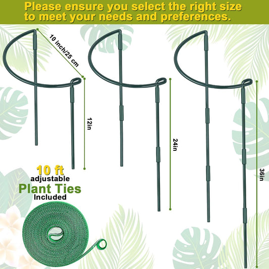 4 Pack Height Adjustable Metal Plant Support (36" H or 24" H or 12" H), Heavy Duty Peony Cages and Supports, Half Round Tall Plant Support Ring for Outdoor Indoor Plant Hydrangea Flower