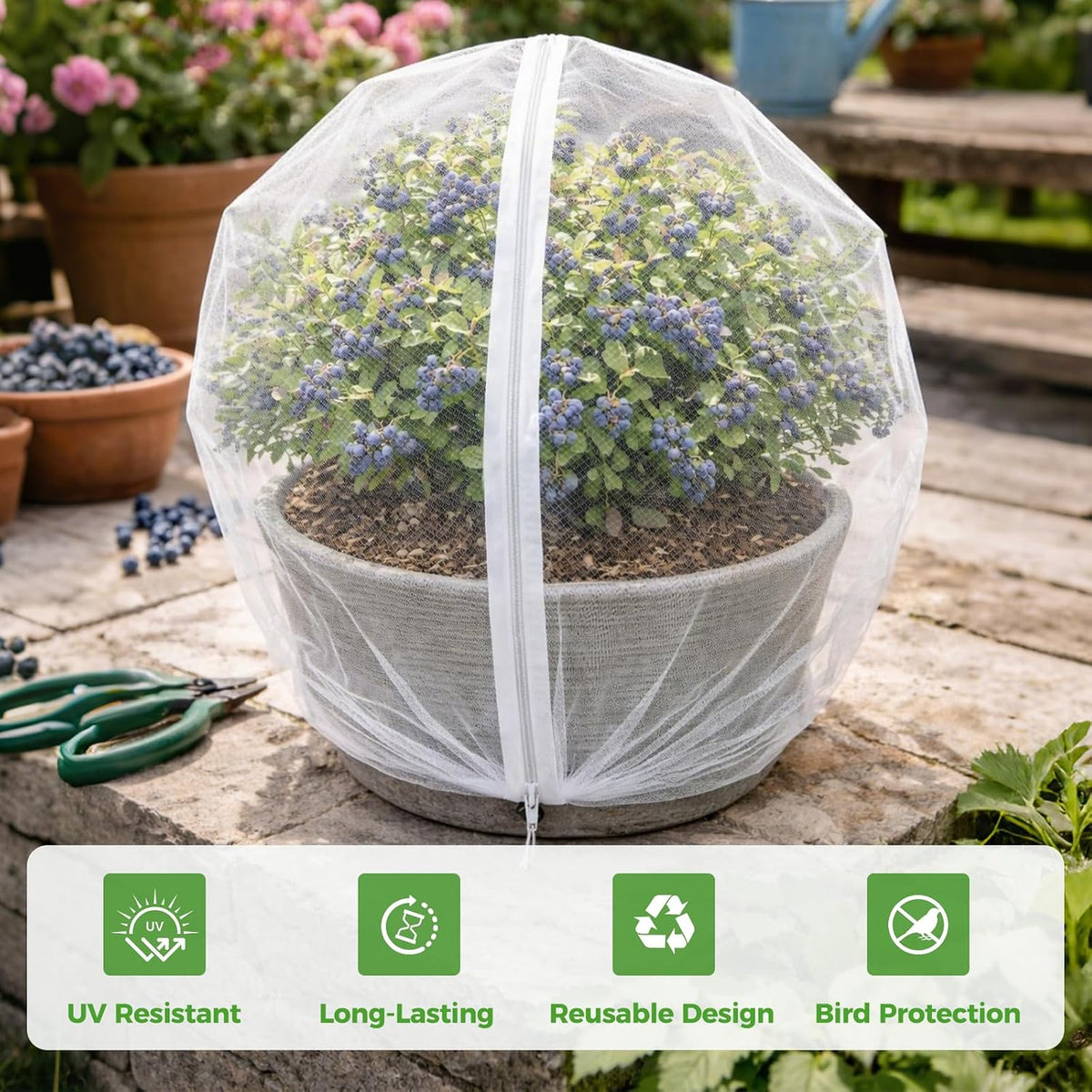 Blueberry Bush Netting Cover 2 Pack, 4.5 x 4.5 ft, Bird Netting with Zipper