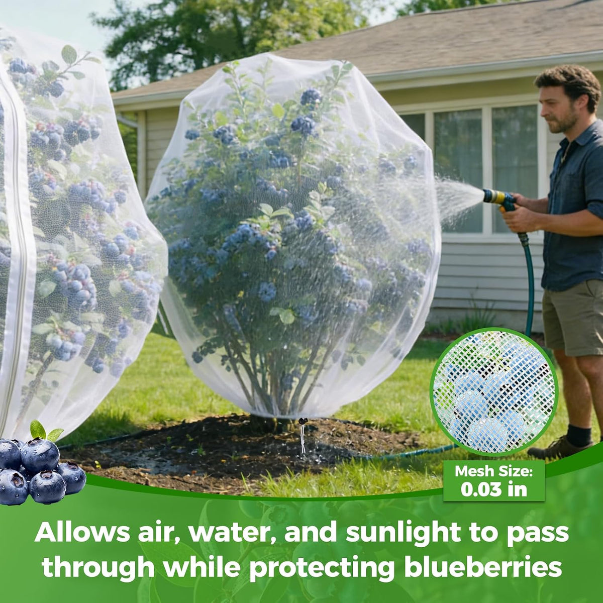 Blueberry Bush Netting Cover 2 Pack, 4.5 x 4.5 ft, Bird Netting with Zipper