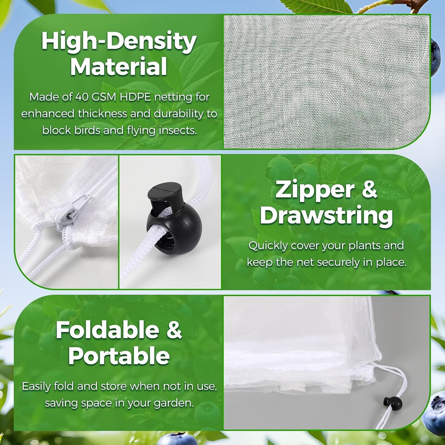 Blueberry Bush Netting Cover 2 Pack, 4.5 x 4.5 ft, Bird Netting with Zipper