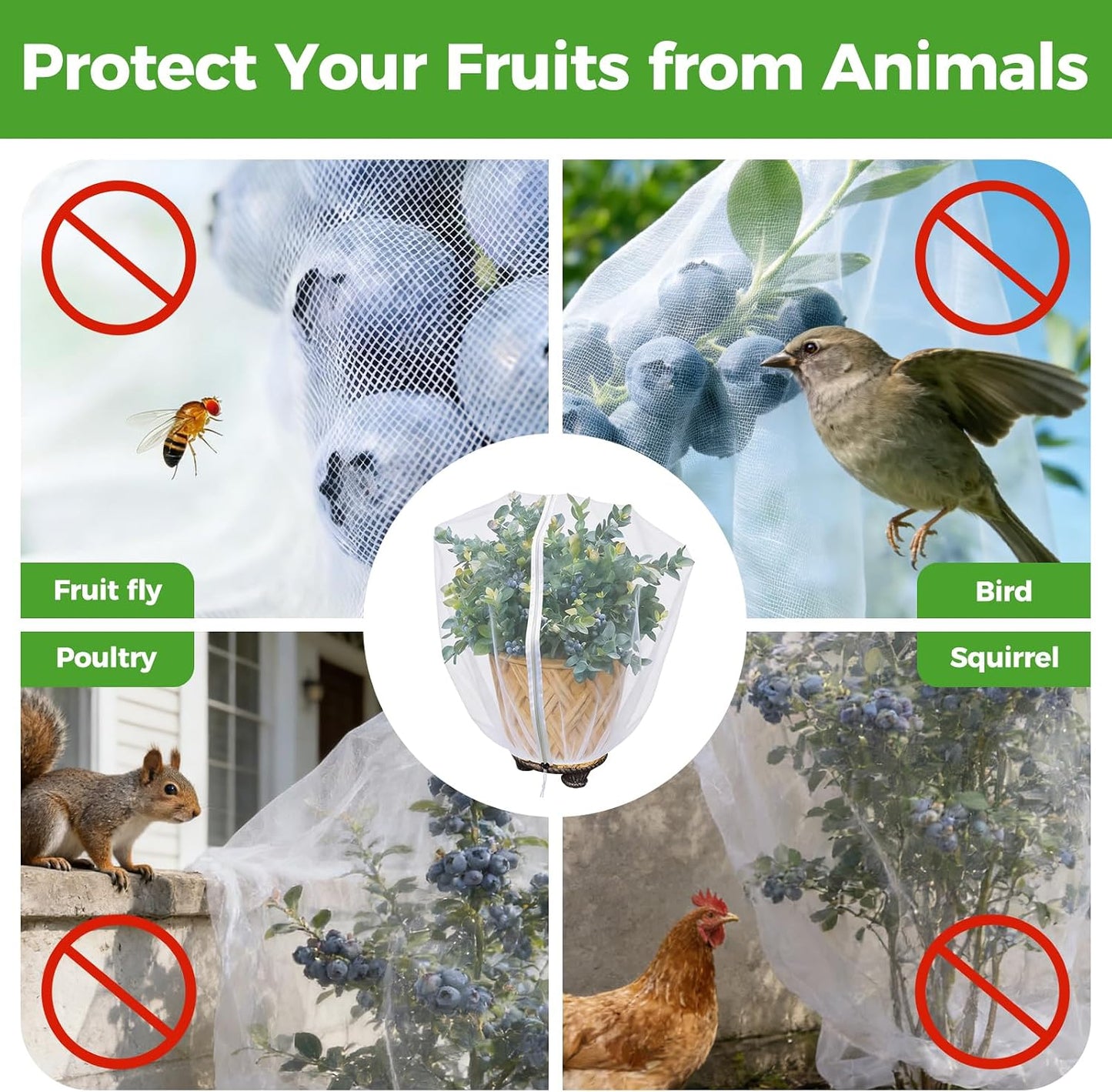 Blueberry Bush Netting Cover 2 Pack, 4.5 x 4.5 ft, Bird Netting with Zipper