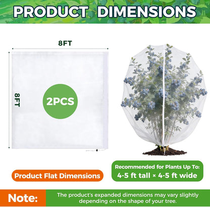 Blueberry Bush Netting Cover 2 Pack, 4.5 x 4.5 ft, Bird Netting with Zipper