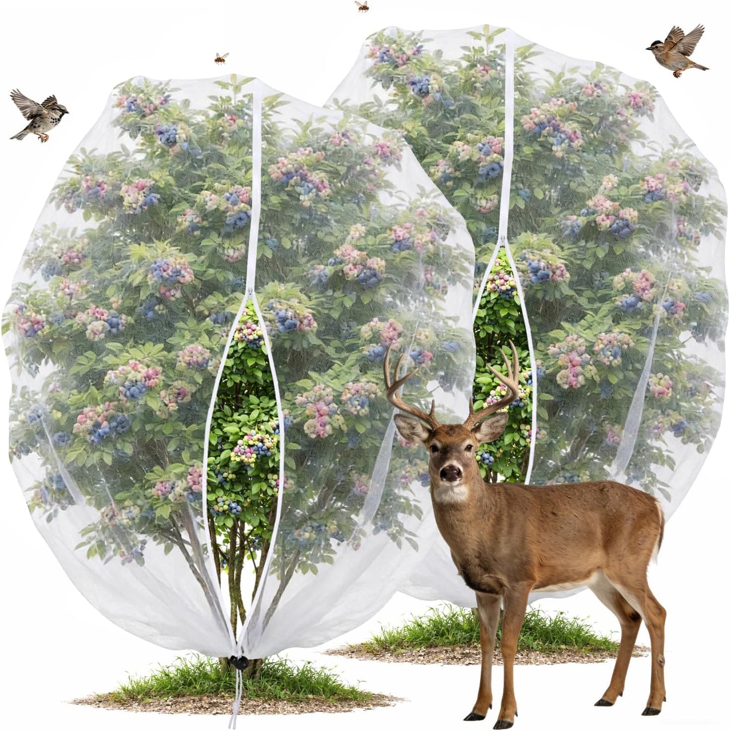 Blueberry Bush Netting Cover 2 Pack, 4.5 x 4.5 ft, Bird Netting with Zipper