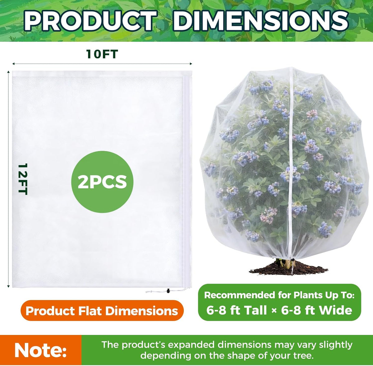 Blueberry Bush Netting Cover 2 Pack, 4.5 x 4.5 ft, Bird Netting with Zipper