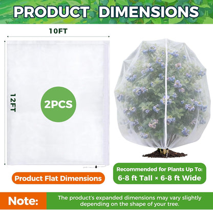 Blueberry Bush Netting Cover 2 Pack, 4.5 x 4.5 ft, Bird Netting with Zipper