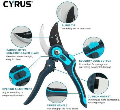8 Inch Labor Saving Bypass Pruners 2 Adjustable Jaw Openings Garden Shears