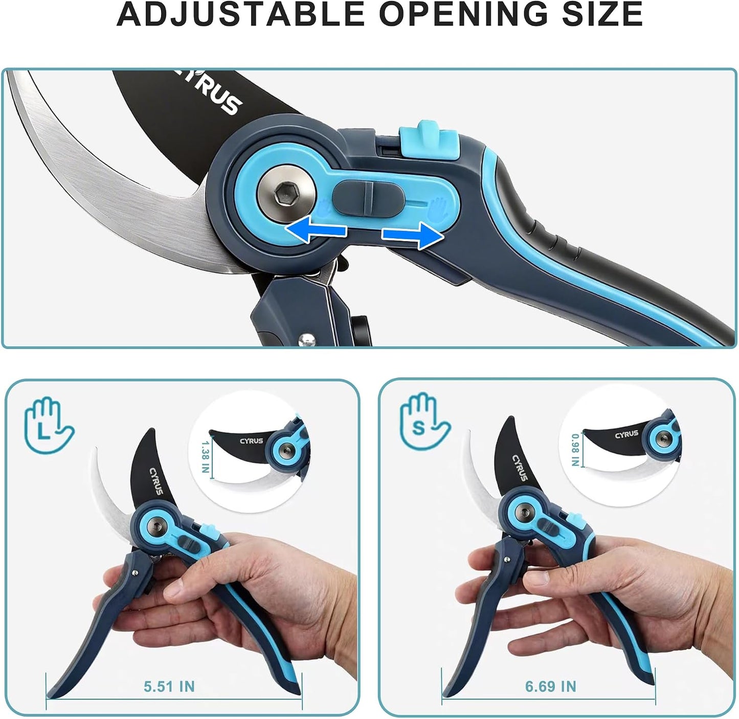 8 Inch Labor Saving Bypass Pruners 2 Adjustable Jaw Openings Garden Shears
