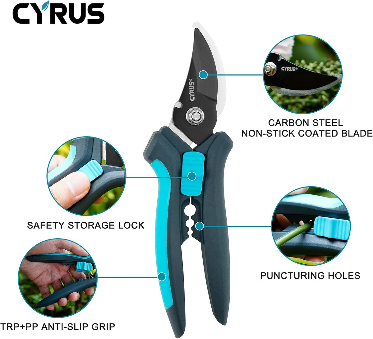 8 Inch Labor Saving Bypass Pruners 2 Adjustable Jaw Openings Garden Shears