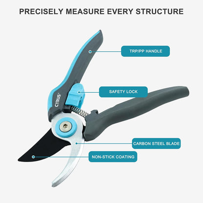 8 Inch Labor Saving Bypass Pruners 2 Adjustable Jaw Openings Garden Shears