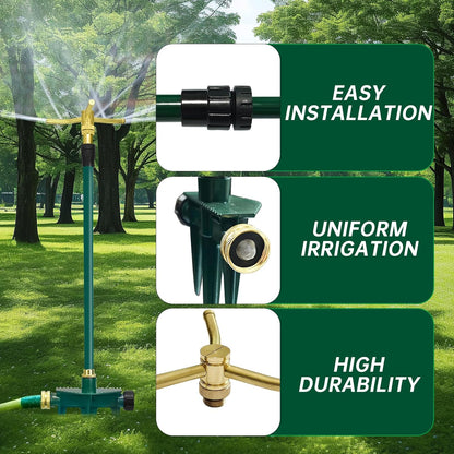 3-Arm 360° Rotating Garden Sprinkler, 2 Pack Telescoping Sprinkler with Spike, Brass Garden Lawn Water Sprinkler for Large Area up to 40 Inches