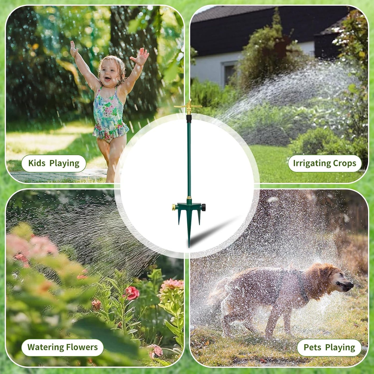 3-Arm 360° Rotating Garden Sprinkler, 2 Pack Telescoping Sprinkler with Spike, Brass Garden Lawn Water Sprinkler for Large Area up to 40 Inches