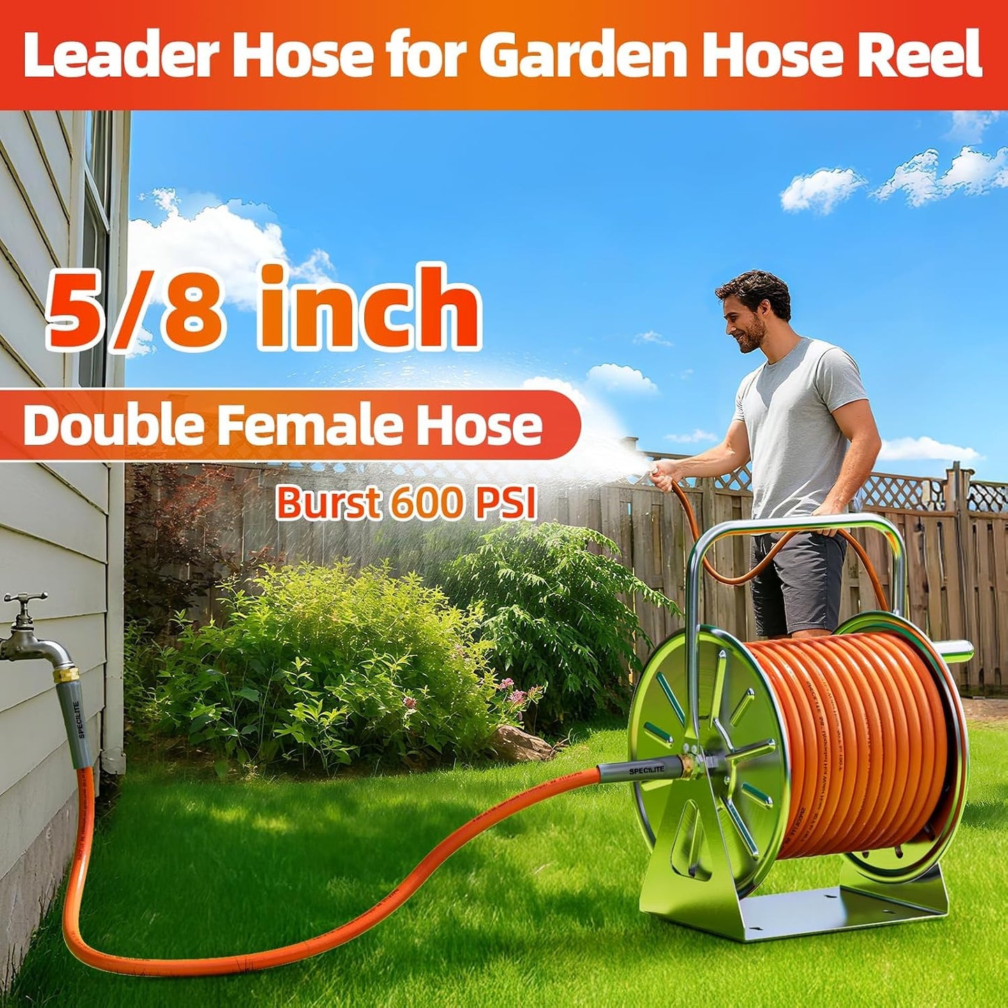 Short Garden Water Hose 10ft x3/4" Dual Female Connector for Reel