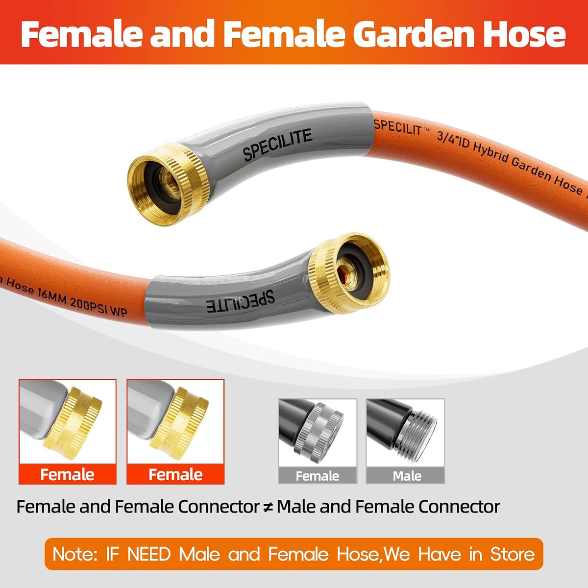 Short Garden Water Hose 10ft x3/4" Dual Female Connector for Reel