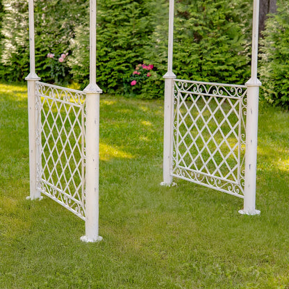 9.5ft T Iron Garden Arch with Embellished Trellis London 1820" (Antique White)