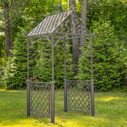 9.5ft T Iron Garden Arch with Embellished Trellis London 1820" (Antique White)