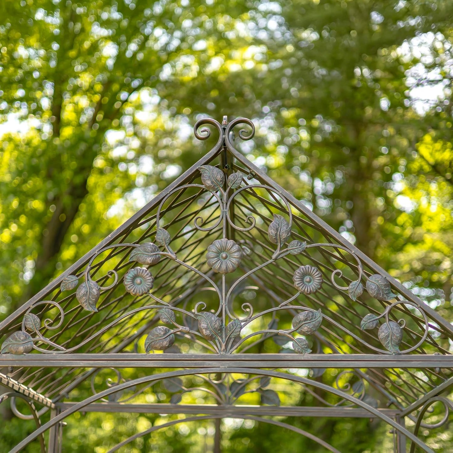 9.5ft T Iron Garden Arch with Embellished Trellis London 1820" (Antique White)