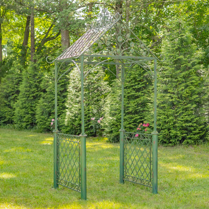 9.5ft T Iron Garden Arch with Embellished Trellis London 1820" (Antique White)