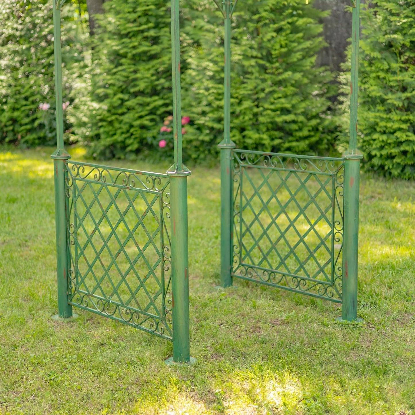 9.5ft T Iron Garden Arch with Embellished Trellis London 1820" (Antique White)