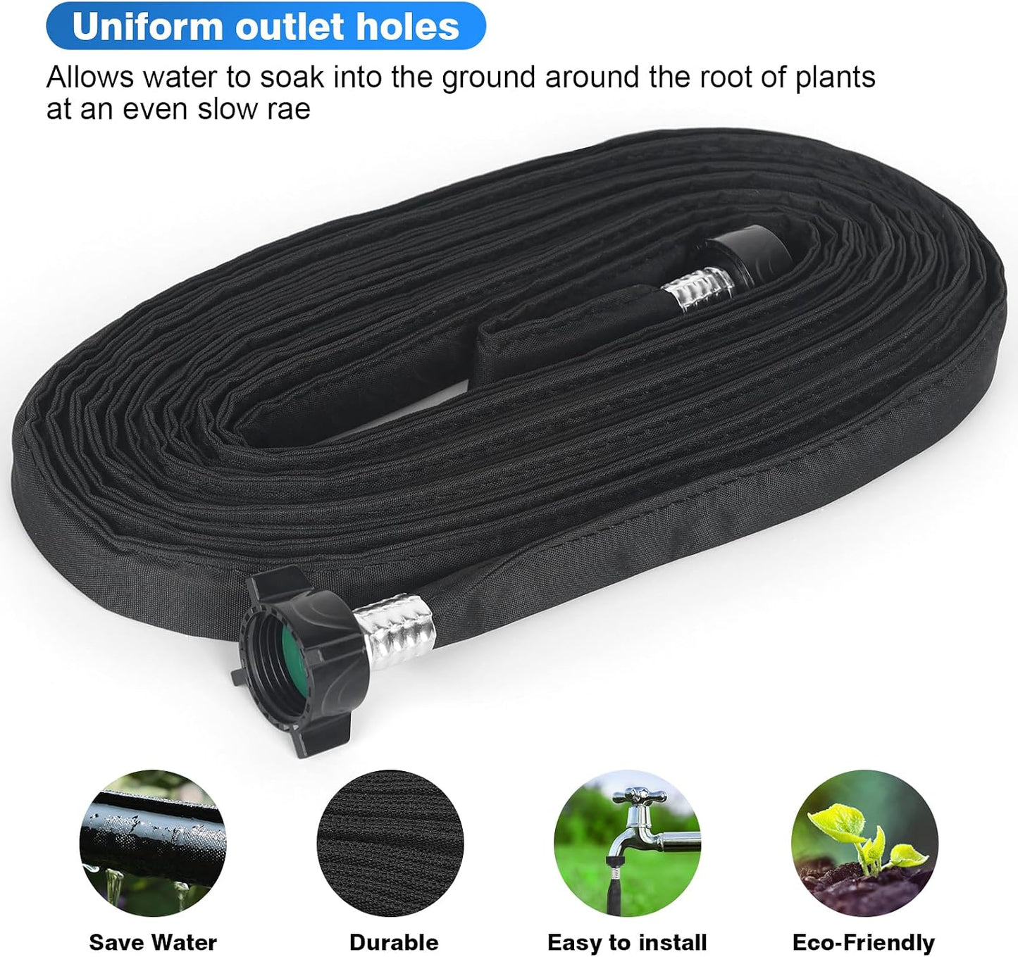 Flat Soaker Hose 20FT,Drip Hose for Garden Beds Linkable Irrigation System Lightweight and Easy Watering for Tree Plant and Save 80% Water for You (20FT)