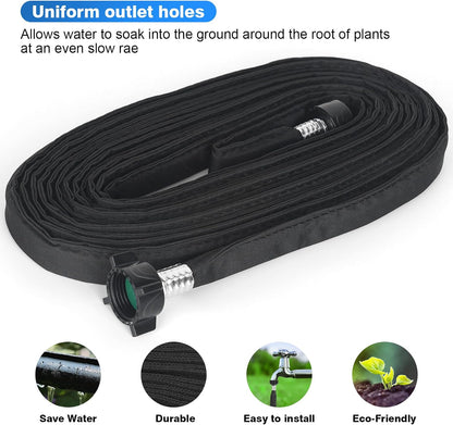 Flat Soaker Hose 20FT,Drip Hose for Garden Beds Linkable Irrigation System Lightweight and Easy Watering for Tree Plant and Save 80% Water for You (20FT)