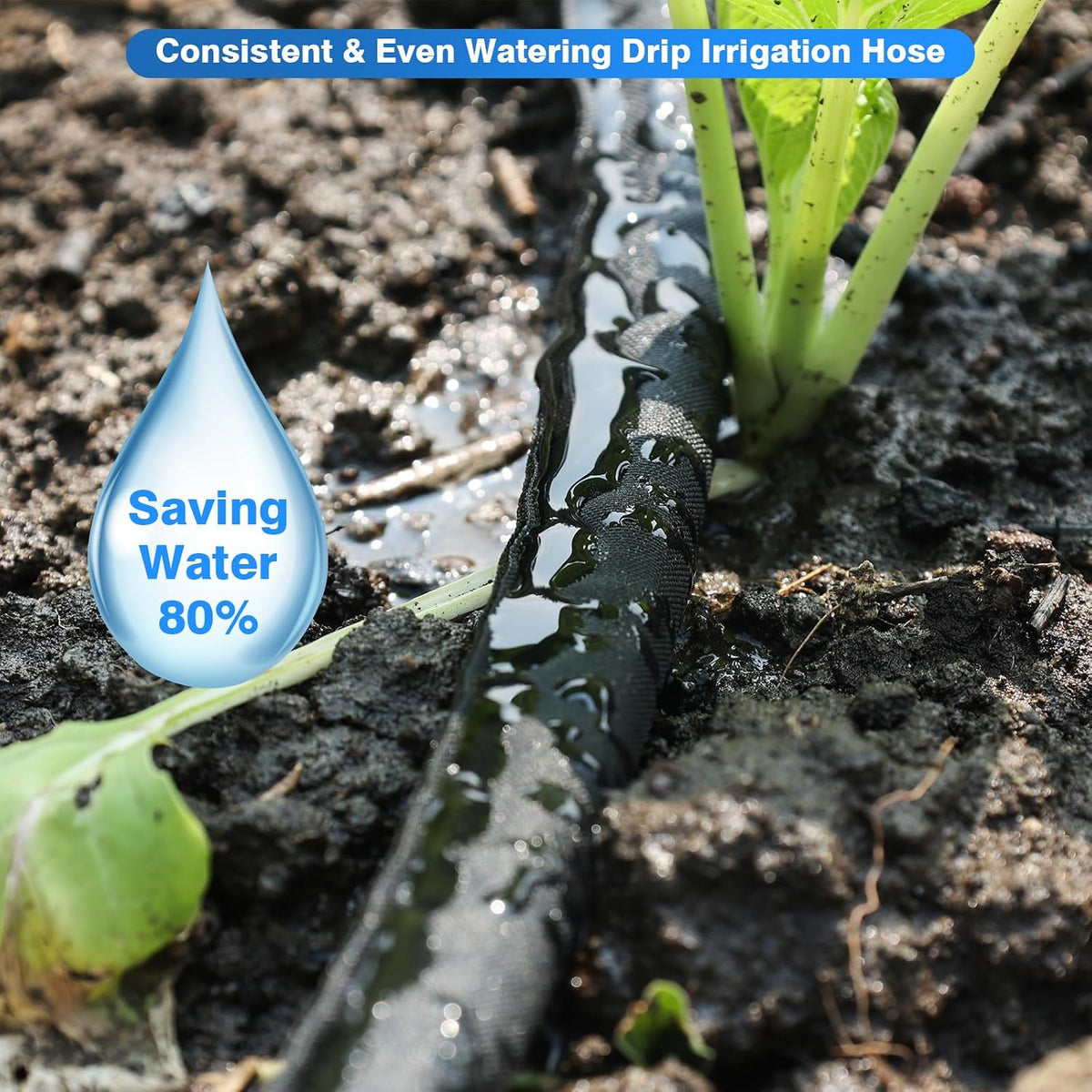 Flat Soaker Hose 20FT,Drip Hose for Garden Beds Linkable Irrigation System Lightweight and Easy Watering for Tree Plant and Save 80% Water for You (20FT)