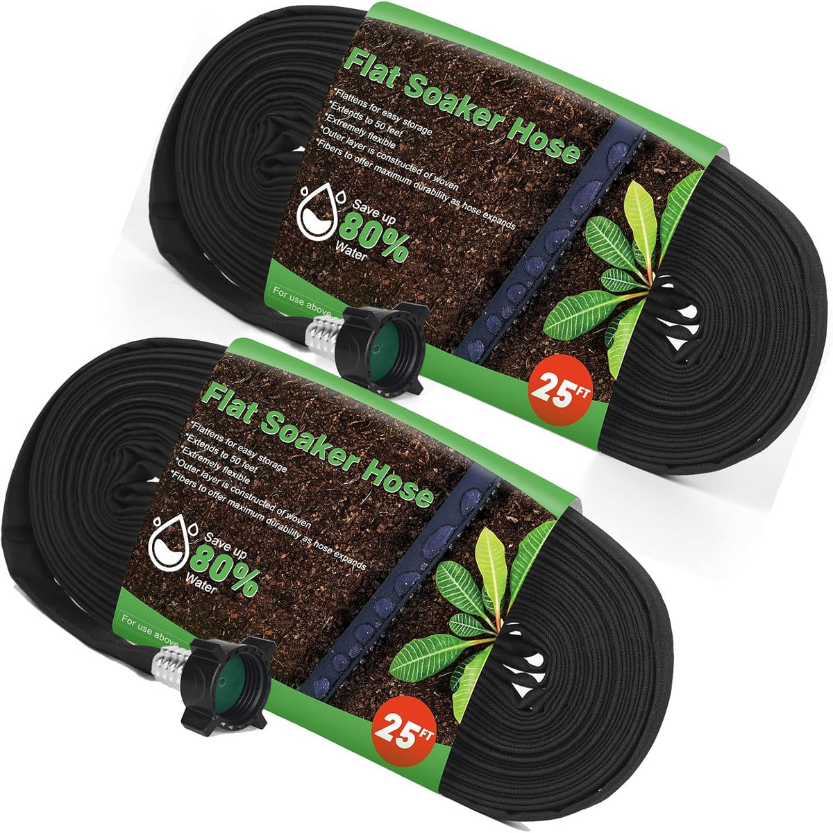 Flat Soaker Hose 20FT,Drip Hose for Garden Beds Linkable Irrigation System Lightweight and Easy Watering for Tree Plant and Save 80% Water for You (20FT)