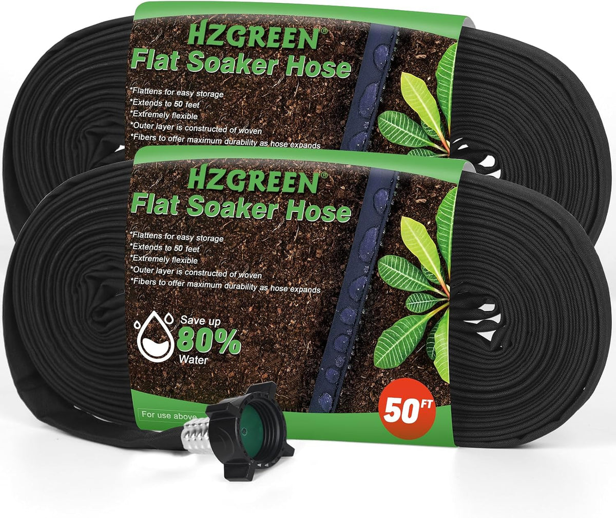 Flat Soaker Hose 20FT,Drip Hose for Garden Beds Linkable Irrigation System Lightweight and Easy Watering for Tree Plant and Save 80% Water for You (20FT)