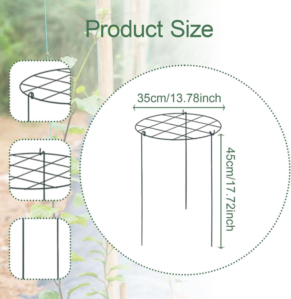 3X Peony Support Cages Plant Support Rings Elegant Metal Frame Sturdy Climbing Trellis Grow Through Hoops for Courtyard Rose, Grid