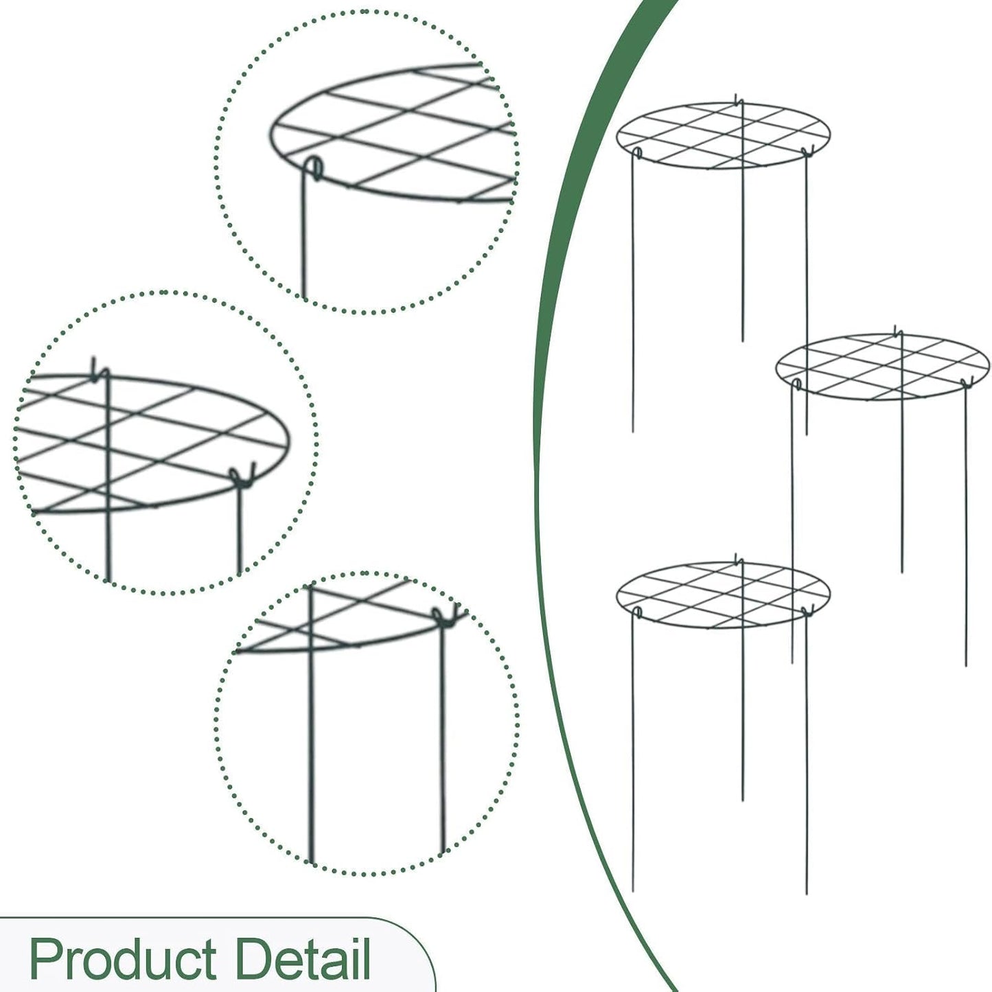 3X Peony Support Cages Plant Support Rings Elegant Metal Frame Sturdy Climbing Trellis Grow Through Hoops for Courtyard Rose, Grid