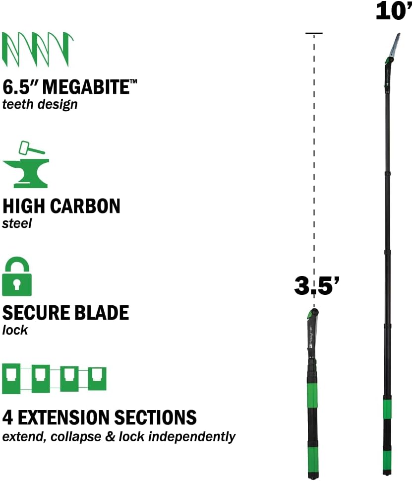 Extendable Tree Saw with Compact Design, Detachable Handsaw and Telescoping Pole, No-Slip H-Grip, Impulse Hardened Teeth, and Wrist Lanyard for Tree Trimming, Hunting, Camping, and Outdoors