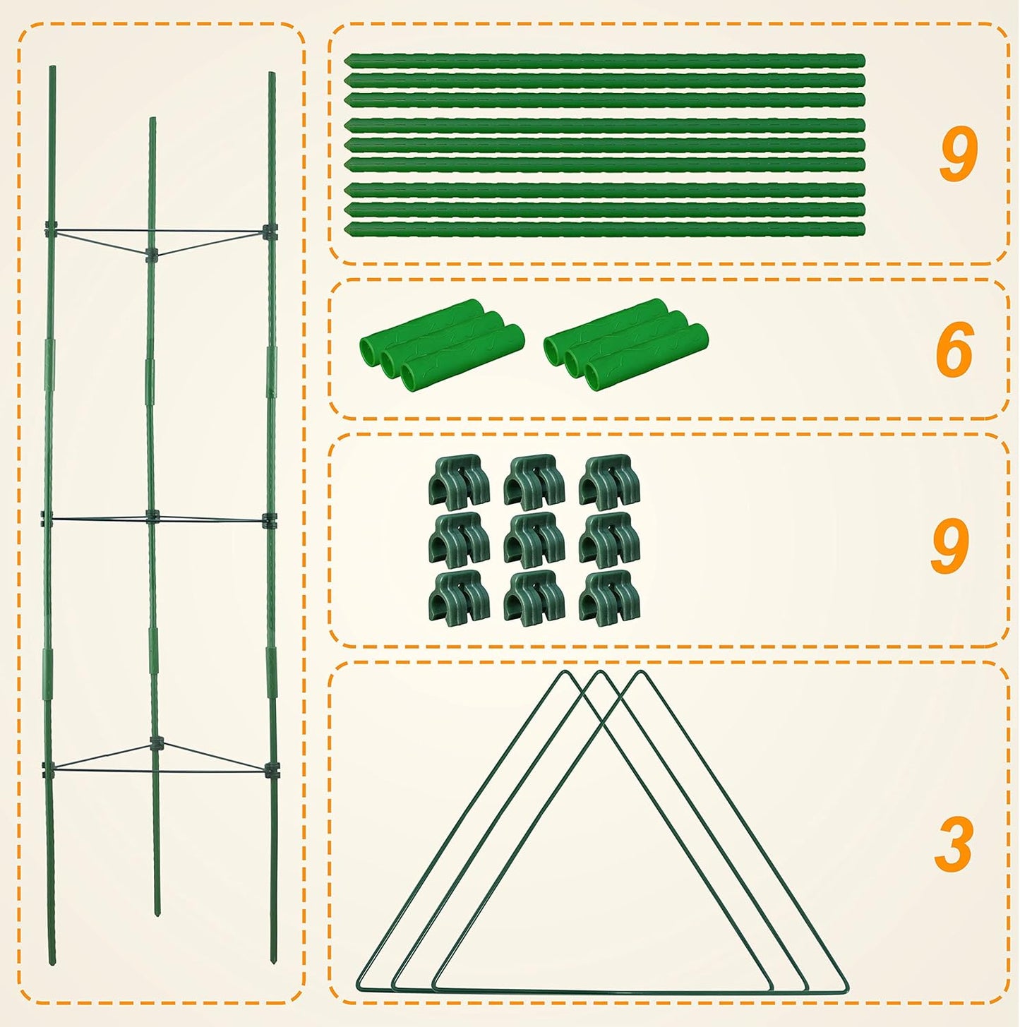 3-Pack Tomato Cage, Plants Support, Trellis Climbing Triangular Cage, Stand for Pepper Eggplant Tomato Flowers