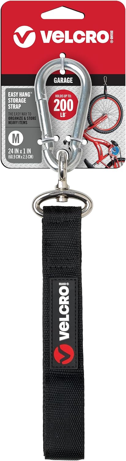 Easy Hang Strap | Heavy Duty Outdoor Storage Extension Cords, Cables, Tools, Bikes | Organization for Garden, Shed, RV |, Medium - up to 200 lbs, Black, 1 Count (Pack of 1)