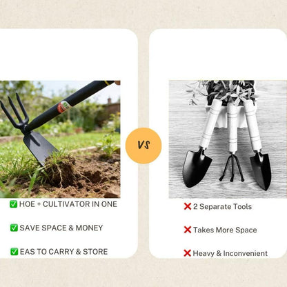 2-in-1 Garden Cultivator Tool, Hand Hoe & Rake, One-Piece Forged Weeding Tool for Soil Loosening, Weeding, Planting